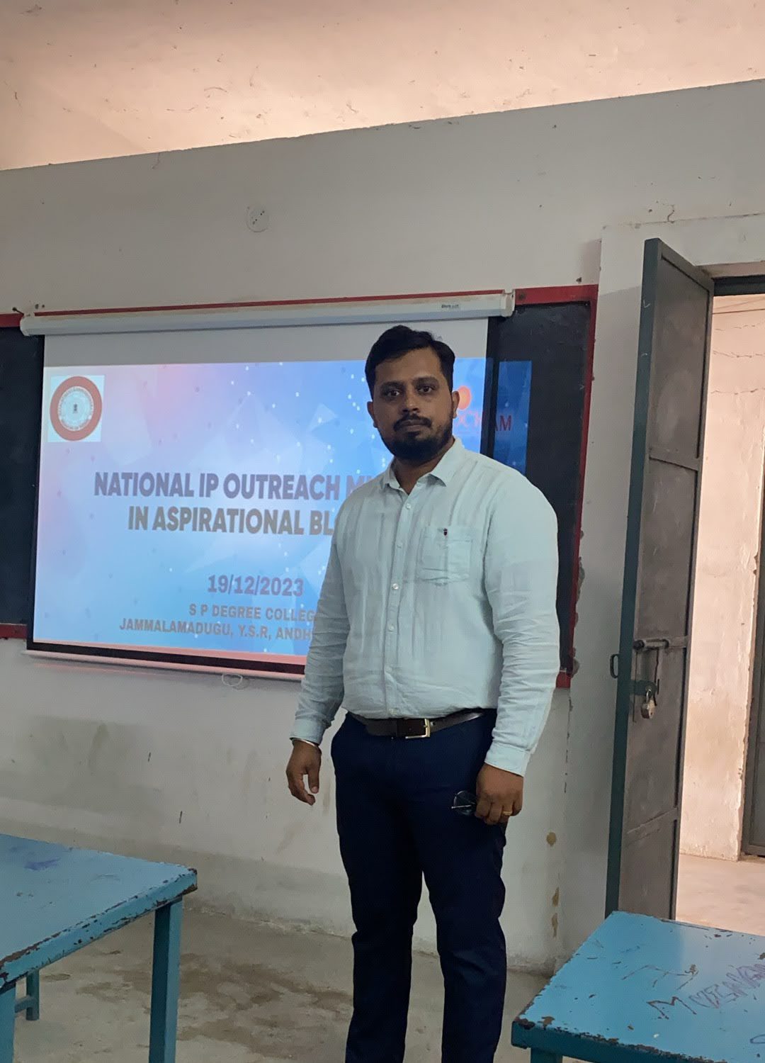 Sanath M V at the National IP Outreach Mission session at S P Degree College, Jammalamadugu, 19 December 2023