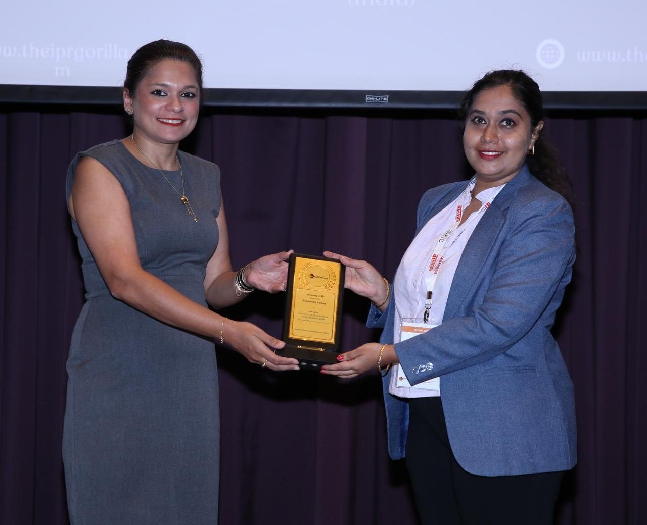 Praneetha K Rasbag receiving Women in IP in Dubai 2024