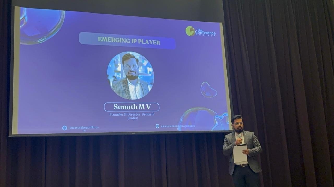 Sanath M V speaking after receiving Emerging IP Player in Dubai 2024