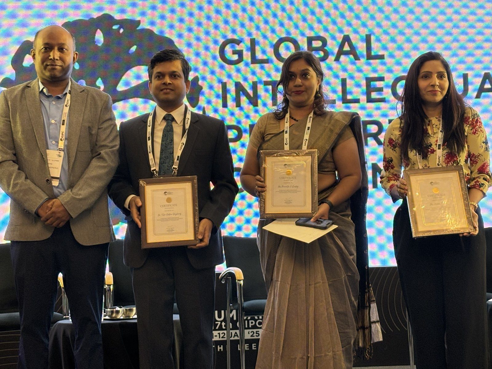 Praneetha K Rasbag with her certificate at the 17th Global IP Convention