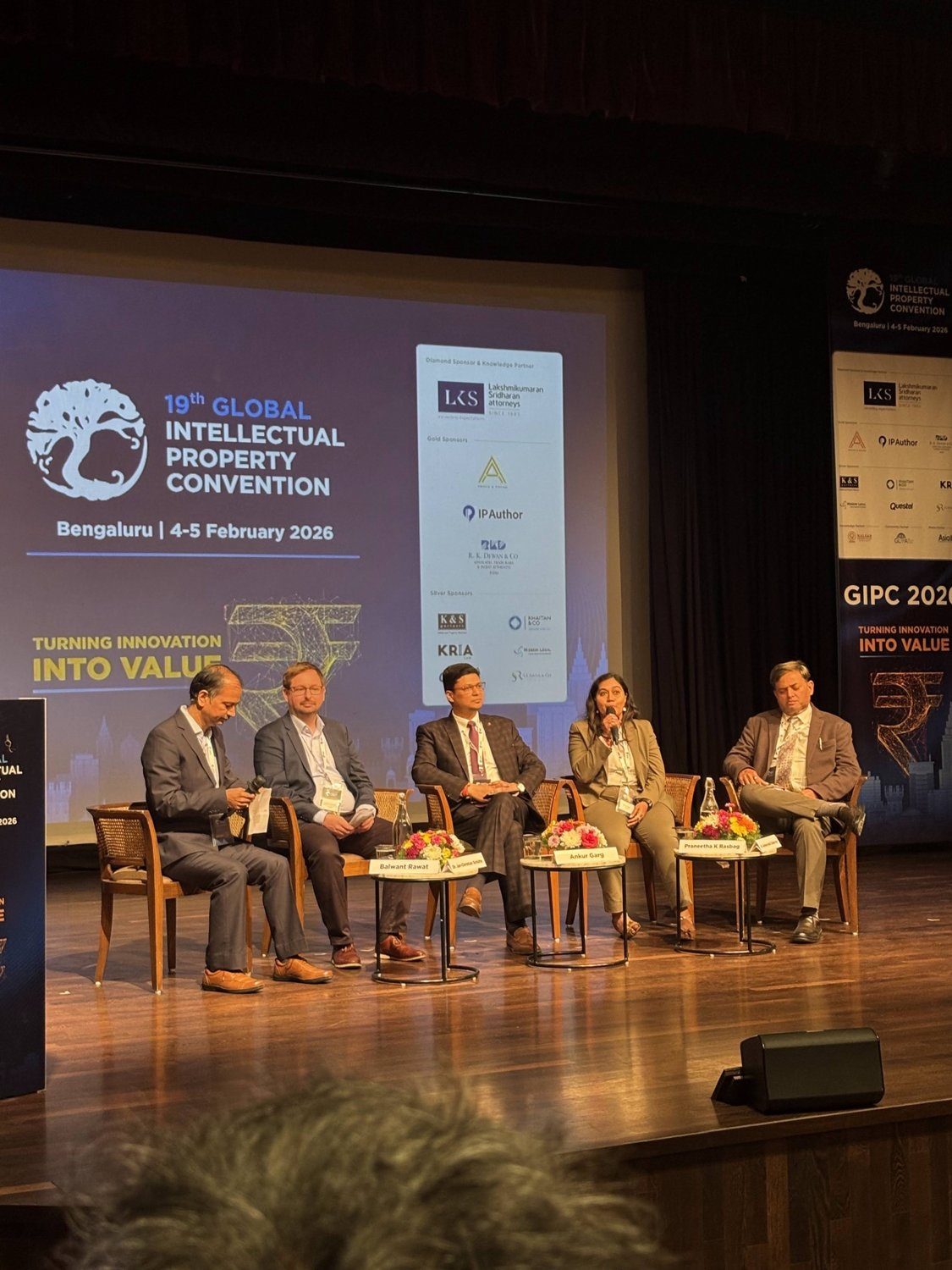 Praneetha K Rasbag speaking on a panel at the 19th Global IP Convention 2026