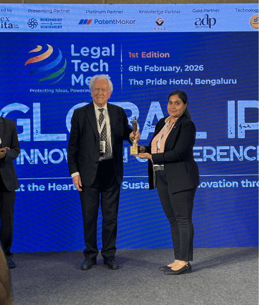 Praneetha K Rasbag receiving Best Woman in IP at Legal Tech Meet 2026