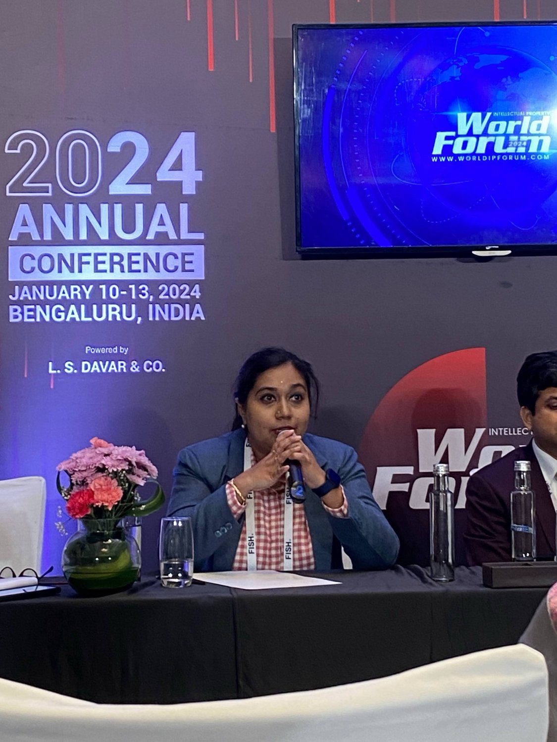 Praneetha K Rasbag speaking at the World IP Forum 2024 in Bengaluru